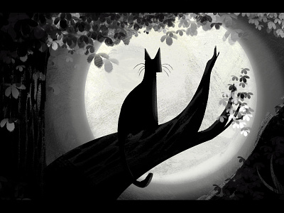 Moon Cat blackwhite cat digital illustration photoshop sketch