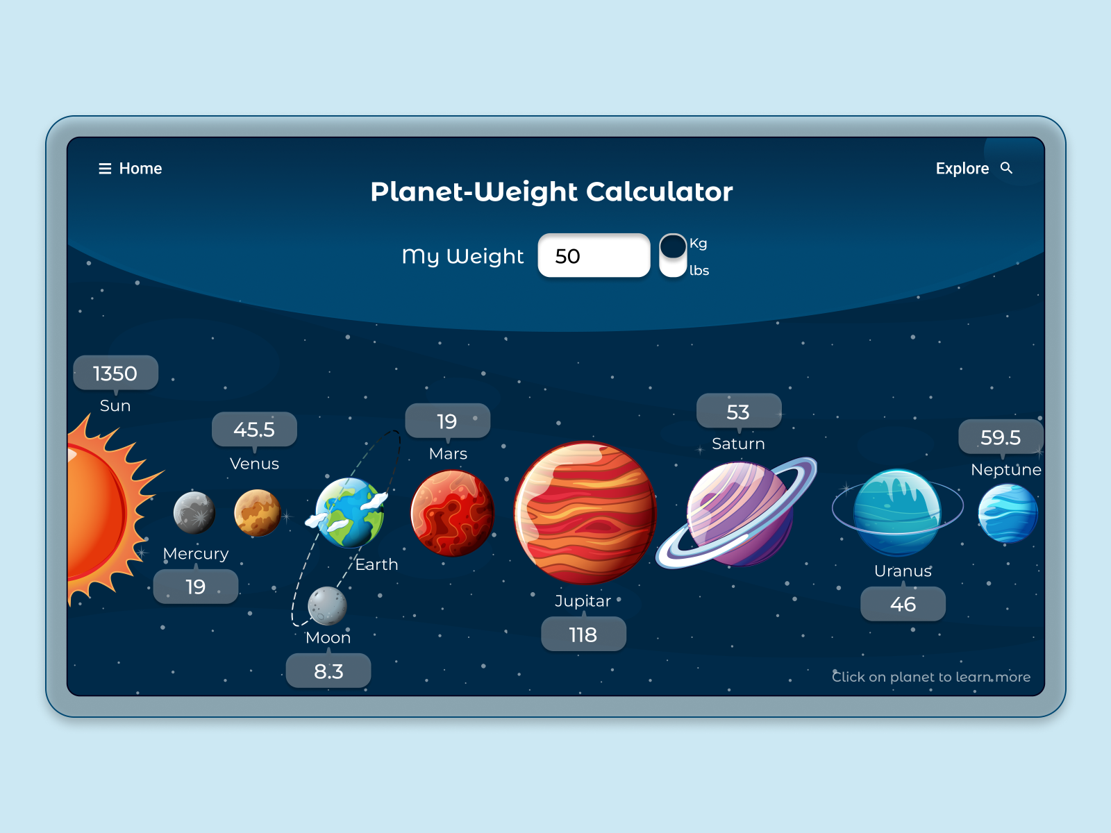 Planet Weight Calculator by Sangeeta Rathod on Dribbble