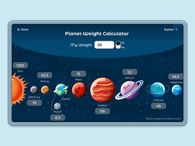 Planet Weight Calculator calculator design calculator ui glassmorphism ui