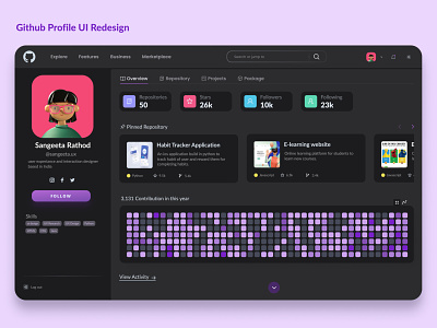 Github profile UI redesign concept design ui