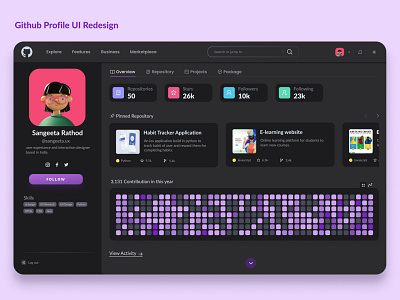 Github profile UI redesign