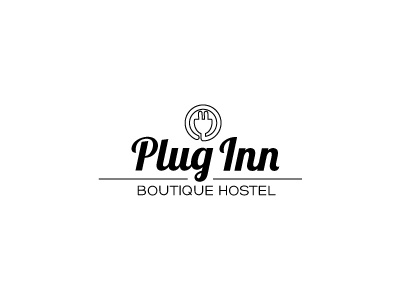 Plug Inn Logo black deco logo retro white