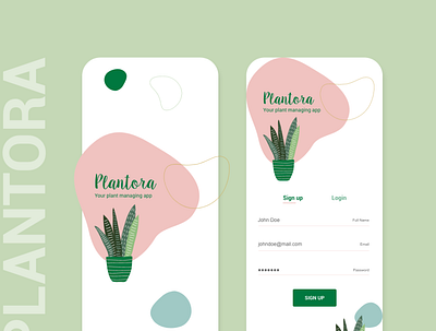 Plantora mobile app design design illustration landing page login page mobile app plant app sign up ui ux