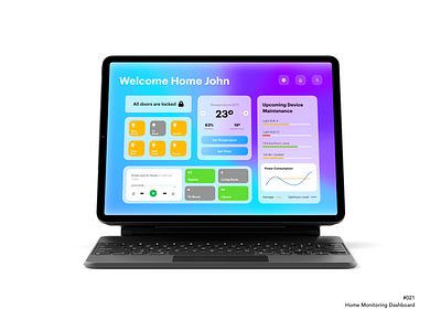 Home Monitoring Dashboard | DailyUI 021 3d art branding buttons challenge control dailyui dailyui challenge dashboard design home illustration smart home ui ux