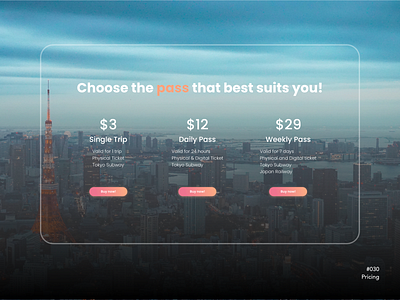 Pricing | DailyUI 030 art branding dailyui challenge design graphic design illustration pricing table tokyo travel ui ux