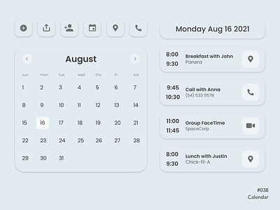 Calendar | DailyUI 038 alendar art branding call challenge dailyui design events illustration location neumorphic neumorphism ui ux