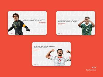 Testimonials | DailyUI 039 art branding cards dailyui design illustration mexico olympics soccer testimonials testimony tokyo2020 ui ux