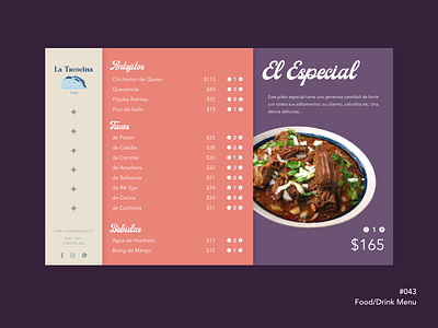 Food/Drink Menu | DailyUI 043 art branding design drinks food graphic design illustration menu number tacos three ui ux