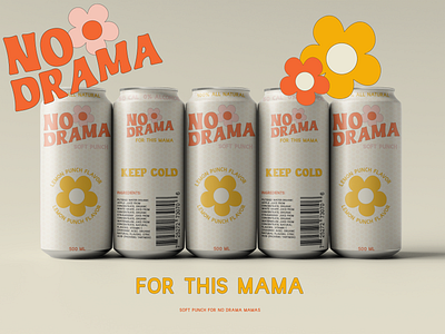 No Drama Mama Soft Drink Mockup 70s branding can design drink graphic design icon illustration logo mockup retro typography vector