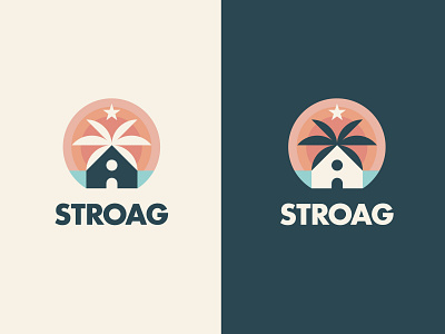 STROAG beach branding clean coastal design graphic design house illustration logo palm palm tree sunset vector
