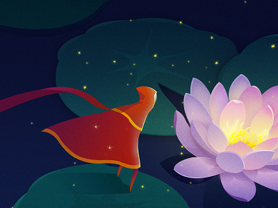 夜塘 illustration lotus night