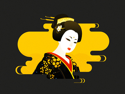 Geisha flat flower geisha girl gradient illustration japan japanese yellow
