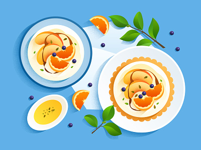 food illustration breakfast brunch dessert flat food fruit illustration leaf orange peach