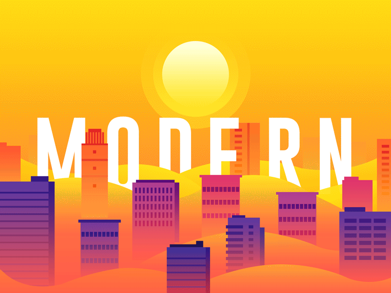 Modern animation building city gif gradient illustration modern sunset