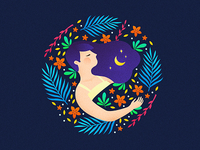 Nighty Night colorful flat girl gradient illustration night plant sleep