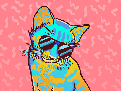 Sunglass Cat animal cat colorful digital painting drawing illustration kitten kitty lisa frank pop art rainbow sunglasses