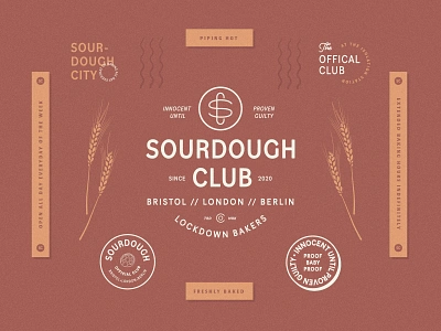 Sourdough Club badges bakery brand brand identity branding branding design club crests emblems lockdown lockups logo logodesign sourdough stamps