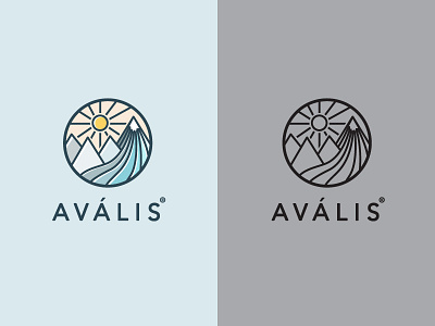 Avális branding crest iceland icon logo design mountains seal stamp sun water