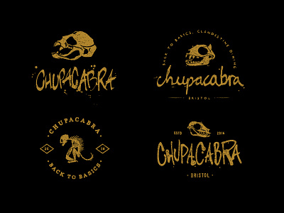 Chupucabra branding chupacabra crest emblem icon logo myth mythical creature restaurant skeleton skull stamp