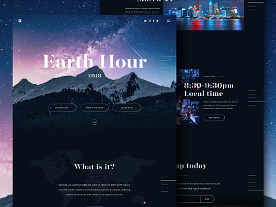 Earth Hour Microsite campaign earth environment environmental globe homepage hour microsite mountains one page stars lights ui