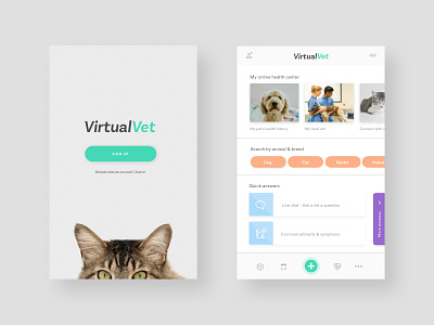 Virtual Vet App animals app design cat concept digital dog green health icons pets ui vet