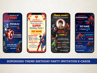 Superhero Theme Birthday Party Invitation E-Cards design digital cards digital illustration digital invitation ecard graphic design illustration mockup