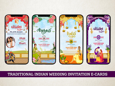 Traditional Indian Wedding Invitation E-Cards design digital cards digital illustration digital invitation ecard graphic design illustration mockup