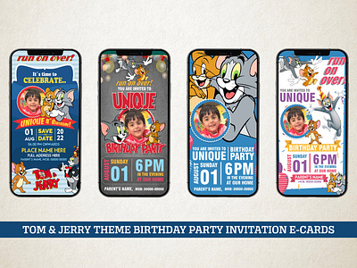 Tom & Jerry Theme Birthday Party Invitation E-Cards design digital cards digital illustration digital invitation ecard graphic design mockup