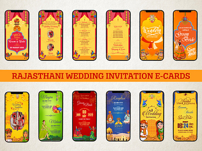 RAJASTHANI WEDDING INVITATION E-CARDS design digital cards digital illustration digital invitation ecard graphic design illustration mockup