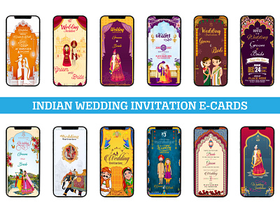 Indian Wedding Invitation E-Cards design digital cards digital illustration digital invitation ecard graphic design illustration mockup