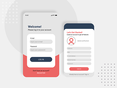 Login - Register Mobile App android android studio app design ios login login form mobile mobile app mobile app design mobile design register sign in sign up ui design