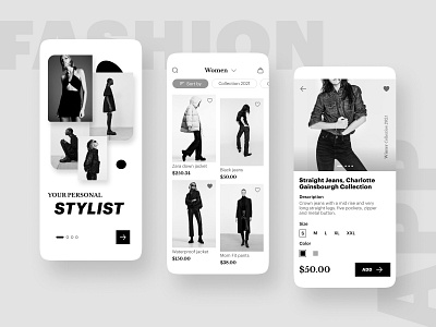 Fashion app case branding cleanui design e commerce ecommerce fashion graphic design monochrome ui uiux uxdesign wear webdesign