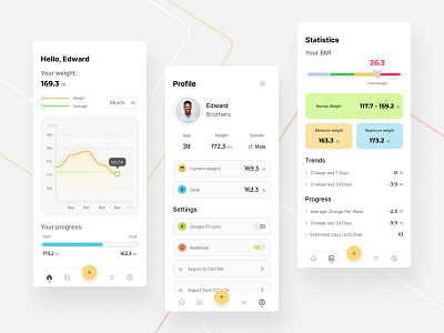 Weight Tracker app 3d 3d art 3d artist art bmi body branding design fitness graphic design illustration logo mobile redesign ui uiux weight weighttracker