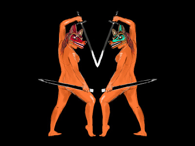 Ya no hay espejos design draw illustration mascara masks mirror swords warrior wolf woman