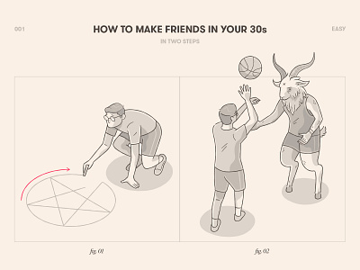 How to Make Friends in Your 30s baphomet basketball guide illustration instructions pentagram