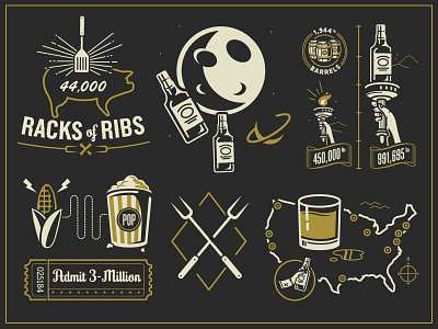 Pieces drink illustration map moon pig popcorn space whiskey