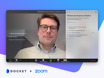 Docket + Zoom Integration integration meeting note taking overlay ui user interface webcam zoom