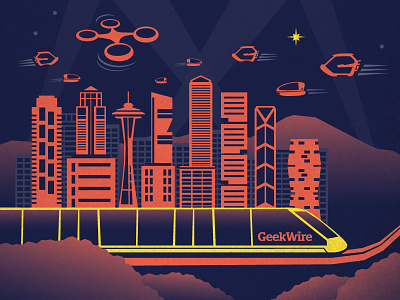 Geekwire Awards Poster car city drome flying futuristic illustration seattle
