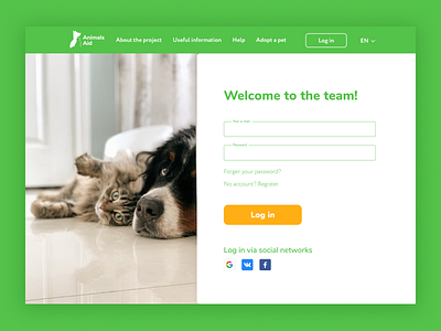 Log in Page for AnimalsAid 001 animal cat daily ui dog help log in pet sign up ui