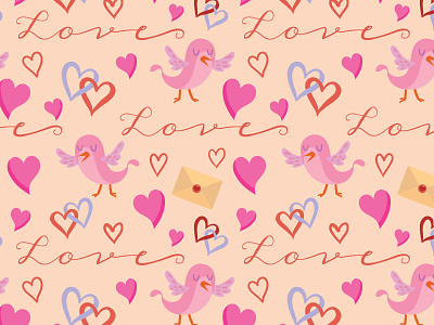 Cute Valentine's Day pattern II bird cartoon heart kiss letter link love romance seal simple valentine