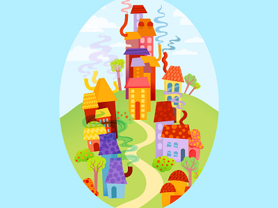 Candy Town candy cute flat hill horn mushroom smoke spring sweet town tree village