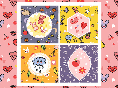 Kawaii Doodles apple bunny cloud cute doodle heart kawaii love pattern rabbit rain