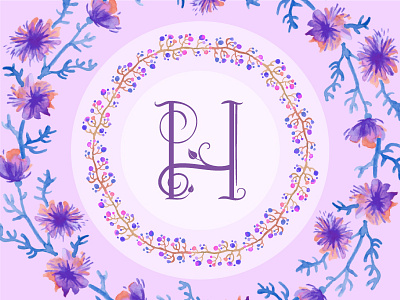 Watercolor Lilac autumn branch flower illustration leaves letterling lilac paint watercolor wreath