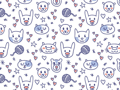 Cute animal pattern animal bunny cat critter cute heart pattern repeat star yarn