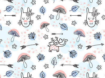 Bunny and Mushroom Pattern arrow boho bunny character elephant fantasy forest mushroom pattern rabbit