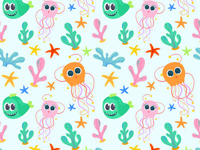 Jellyfish Pattern algae cartoon character fish jellyfish ocean pattern sea summer