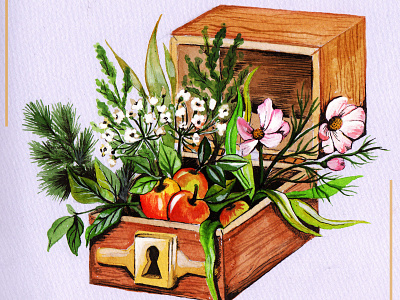 Magic box apple box draw flower illustration magic nature paint secret wood