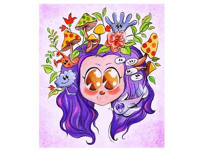 New Avatar creature cute eyes fantasy fish forest girl illustration manga mushroom nature purple purple hair story
