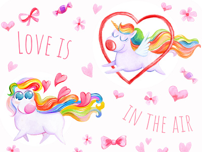 Valentines Day Unicorns cute floral flower heart illustration love spring unicorn valentine valentines day watercolor