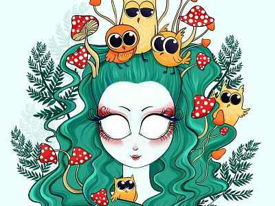 Fern Fairy character character art cute fern forest girl illustration lady leaf mushroom nature owl summer zombie